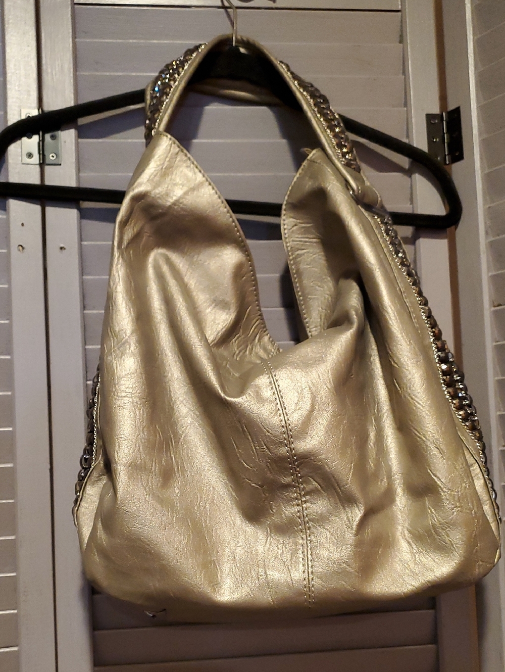Charming Charlie Gold Hobo Shoulder Bag with Beaded Trim
